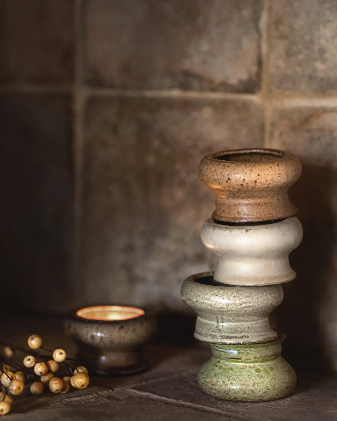 Porta Velas Cerámica Verde